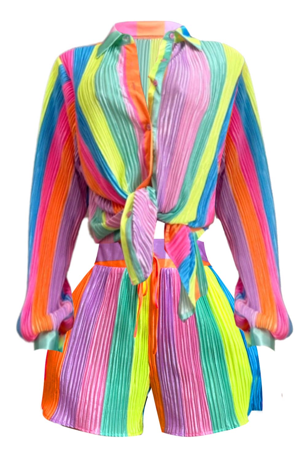 MULTI NC2032A Rainbow Pleated Two-Piece Set for wholesale on Faire0