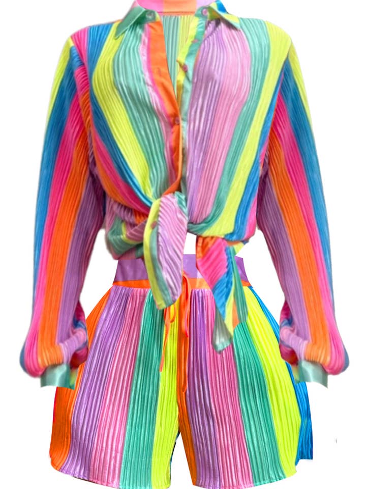 MULTI NC2032A Rainbow Pleated Two-Piece Set for wholesale on Faire