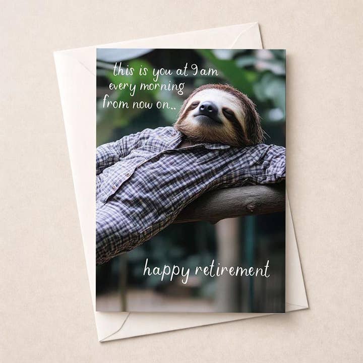 Large Retirement Card - Lazing Sloth for wholesale by Hammond Gower Publications Ltd