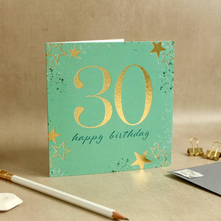 30th Star Wishes Birthday Card - Gold Foiled Finish for wholesale by Rainee Collections