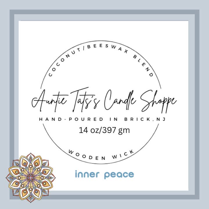 Kokosnöt-/bivaxljus med träveke - Inre frid för wholesale av Auntie Tats's Candle Shoppe