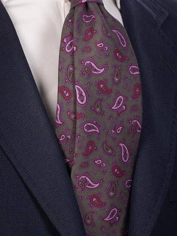 Herren Krawatte Grüne Seidenmuster Paisley Rosa Violett Bordeaux AN3825 für den Großhandel von Graffeo Cravatte