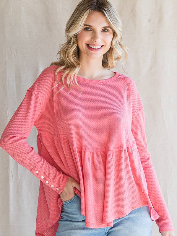 Top de punto waffle casual con detalle de botones T5021 para venta al por mayor de 7th Ray