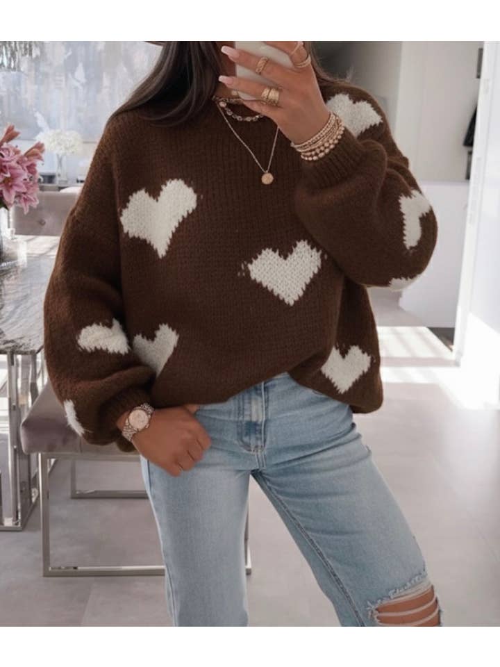 ESTEE BROWN - Wholesale Knit Sweater - Women's - Heart pattern wool knit sweater - 10732