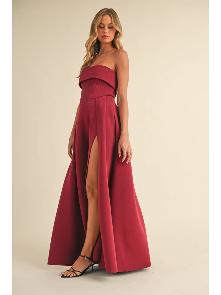 Klesis - Wholesale Dress - Women's - ID8406 CORSET SCUBA FABRIC MAXI DRESS WITH DRAMATIC SLIT