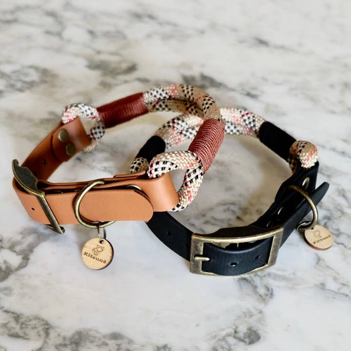 KITSUNE.DOG - Wholesale Pet Collar - Dog - Brown biothane bi-material dog collar and Tartan paracord3