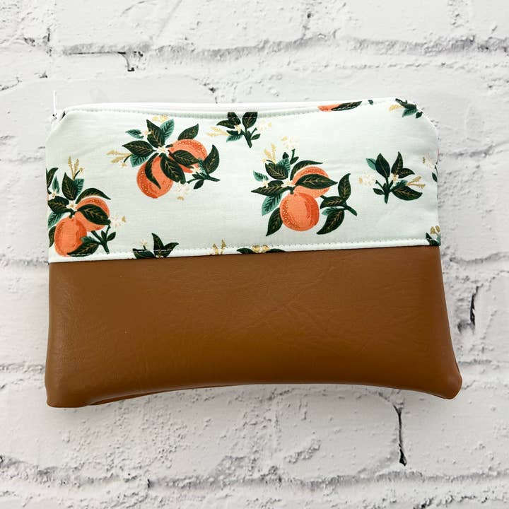 Cosmetic bag, Flat Make up bag, Zipper Pouch, Oranges for wholesale by Mangham Made