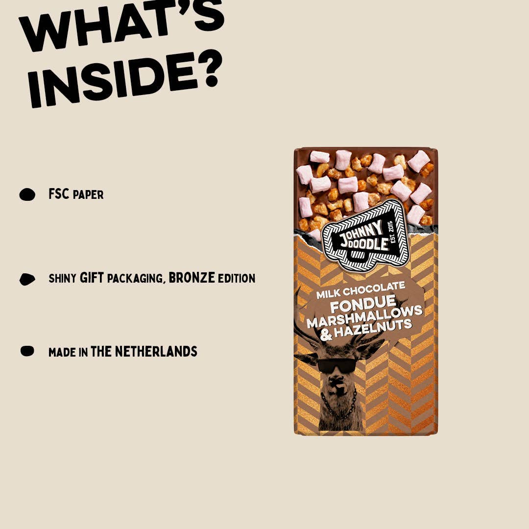 VS Food Online - Johnny Doodle - Vente Barre chocolatée - Barre de chocolat au lait fondue avec guimauves et noisettes - Johnny Doodle4