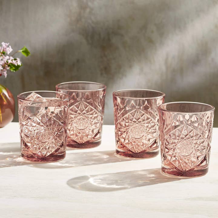 Libbey - Wholesale Cocktail/Liquor Glass - Libbey Hobstar Rose Rocks DOF Glasses, 12oz, Set of 4