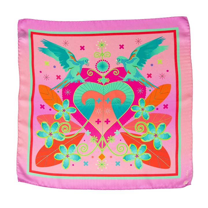 Rosa lyxig italiensk sidenbandana halsduk | Original haitiska inspirerade konsthalsdukar av kvinnoägda småföretag | Kabic Canton Rose för wholesale av ZILEM