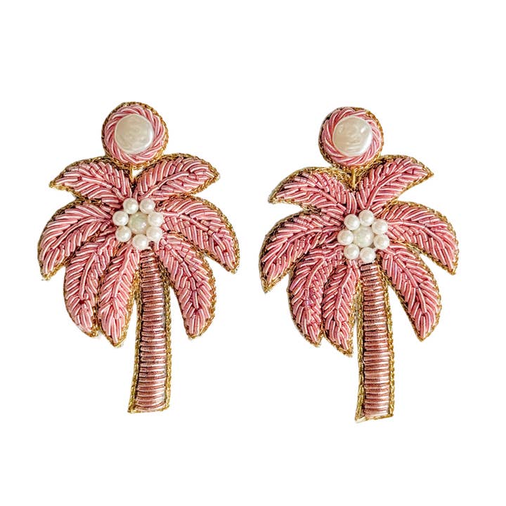 Pink Palm Tree Beaded Earrings for wholesale by Gaby & Grace
