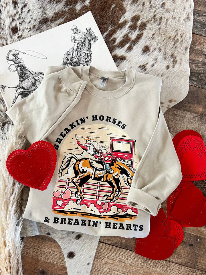 Breakin' Horses Valentines Tee or Sweatshirt (Adult)(Cream) for wholesale by Arrow F Apparel