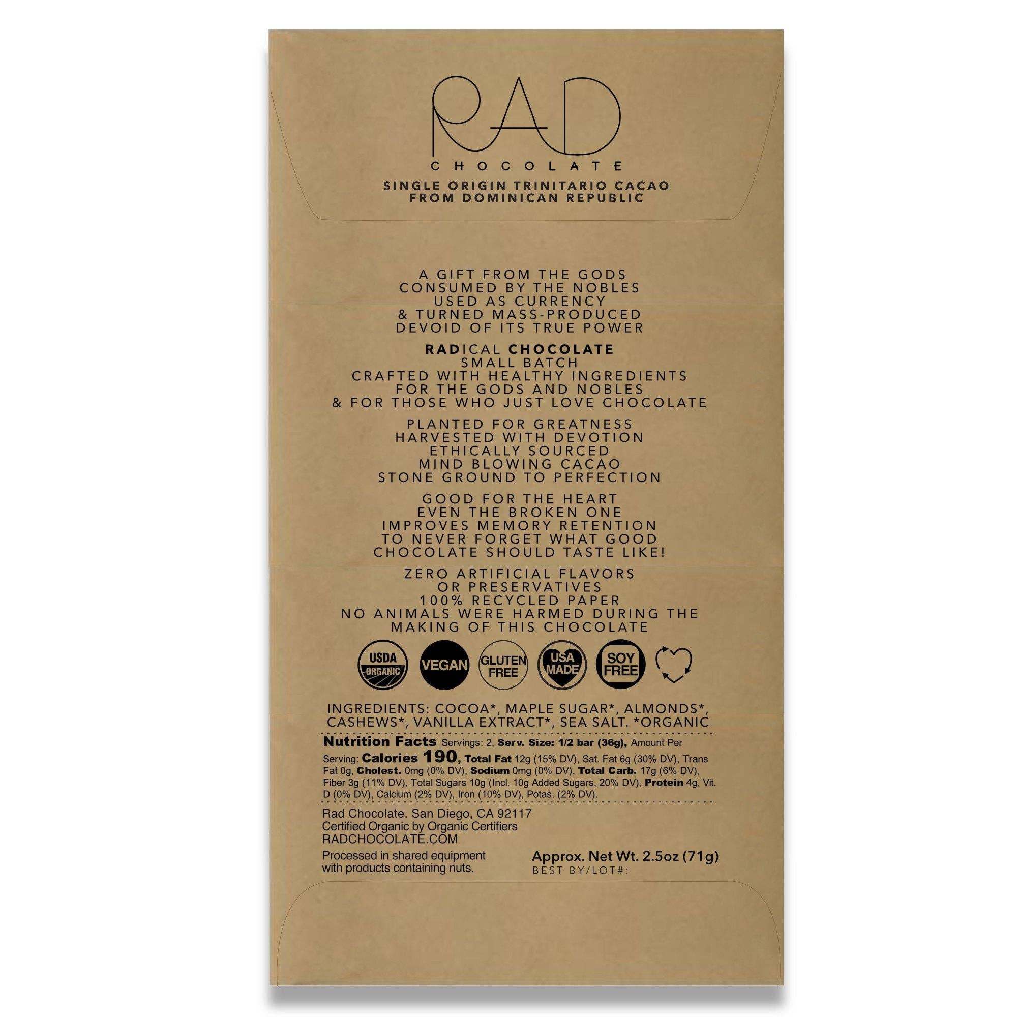 Rad Chocolate - Wholesale Chocolate Bar - Rad Vegan Milk Chocolate Bar with Maple Sugar1