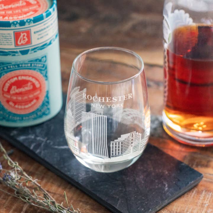 Benoit's Design Co. - Wholesale Cocktail/Liquor Glass - Rochester, New York City Skyline Engraved Glasses