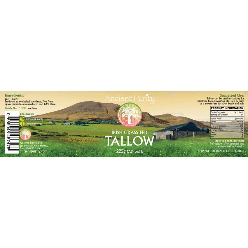 Ancient Purity - Wholesale Cooking Oil - Tallow - 225g | Irish Grass Fed Beef Tallow | Glass Jar2