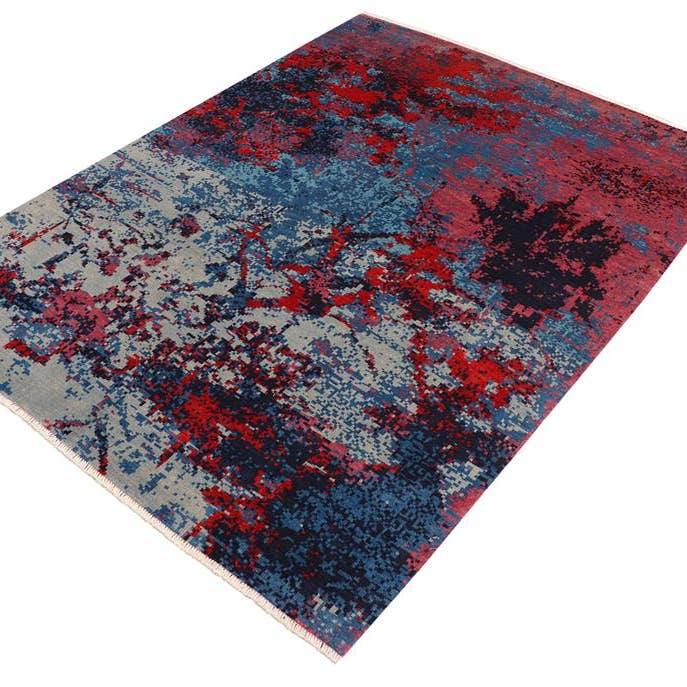 Tapis en laine moderne Ziegler Shiloh bleu/rouge - 8'0'' x 10'1'' pour la vente par Arshs Fine Rugs