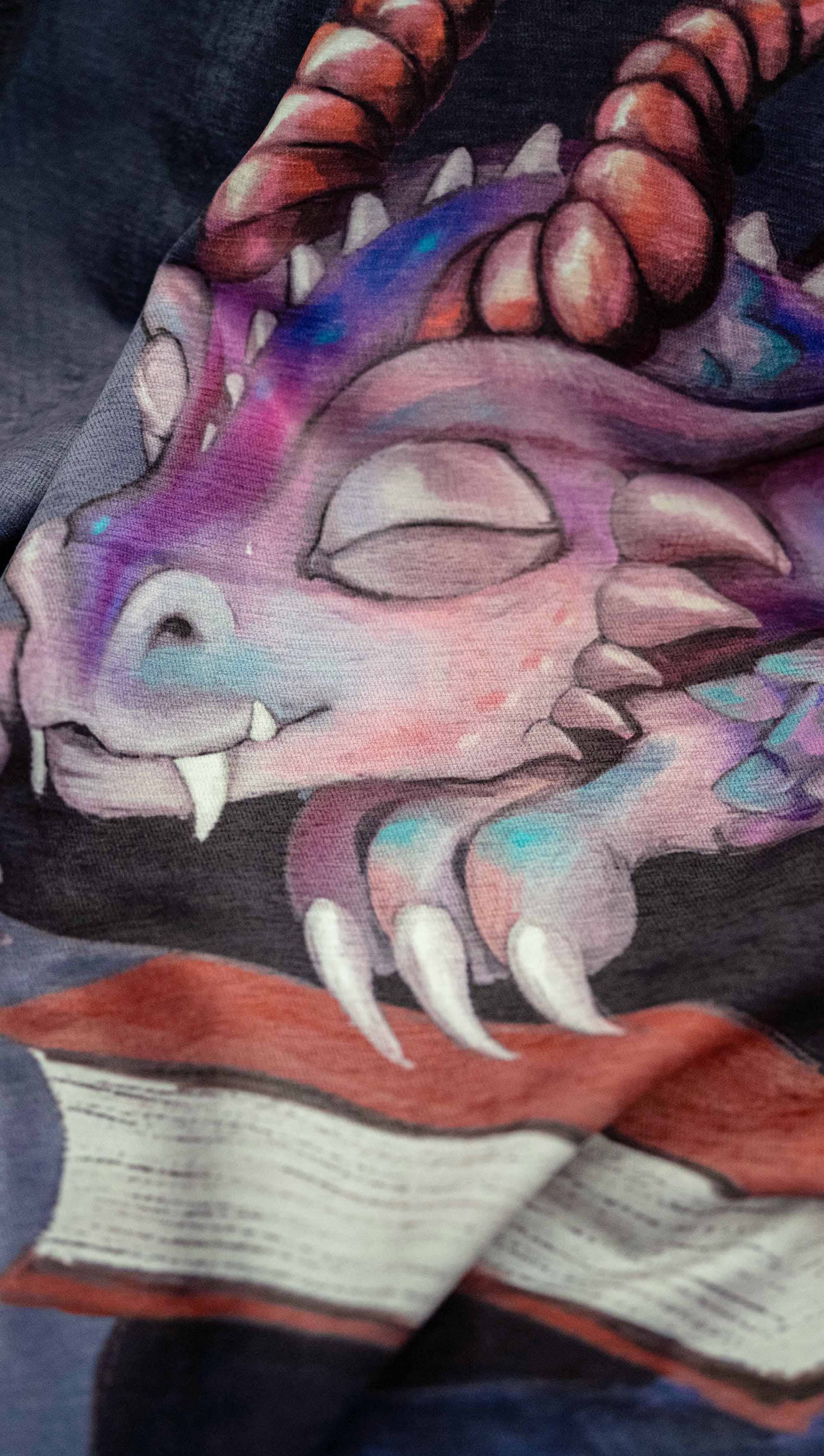 Eagle Rock Werkshop® - Wholesale Tapestry/Textile - Sleepy Book Dragon - Chenille Tapestry with Tassels 3