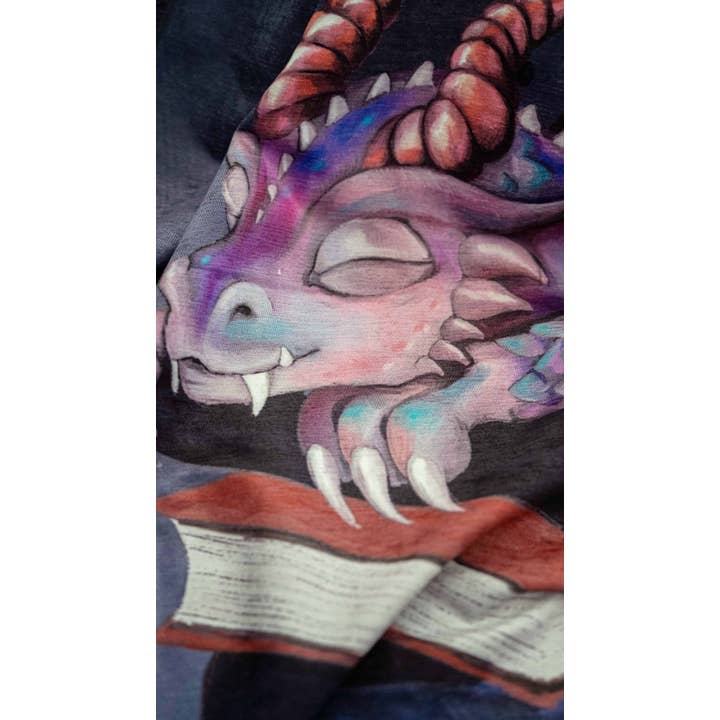 Eagle Rock Werkshop® - Wholesale Tapestry/Textile - Sleepy Book Dragon - Chenille Tapestry with Tassels 3