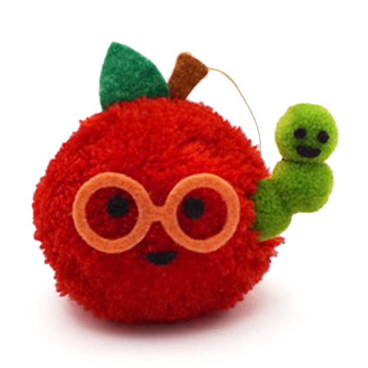Apple and Worm Pom Pom Ornament for wholesale by Lucky Horse Press