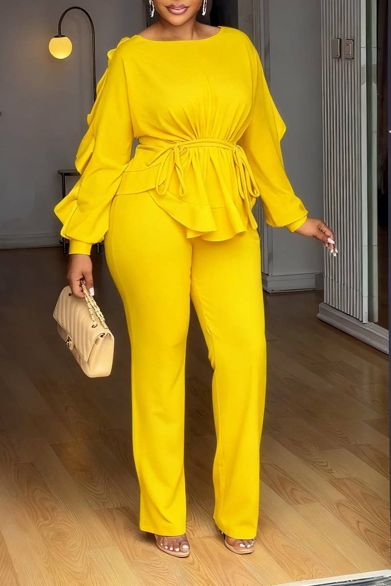 NINEXIS - Wholesale Top & Pant Set (NOT Loungewear) - Women's - CWSTB00491_2025 ELEGANT RUFFLE DRAWSTRING TOP AND PANTS SET5