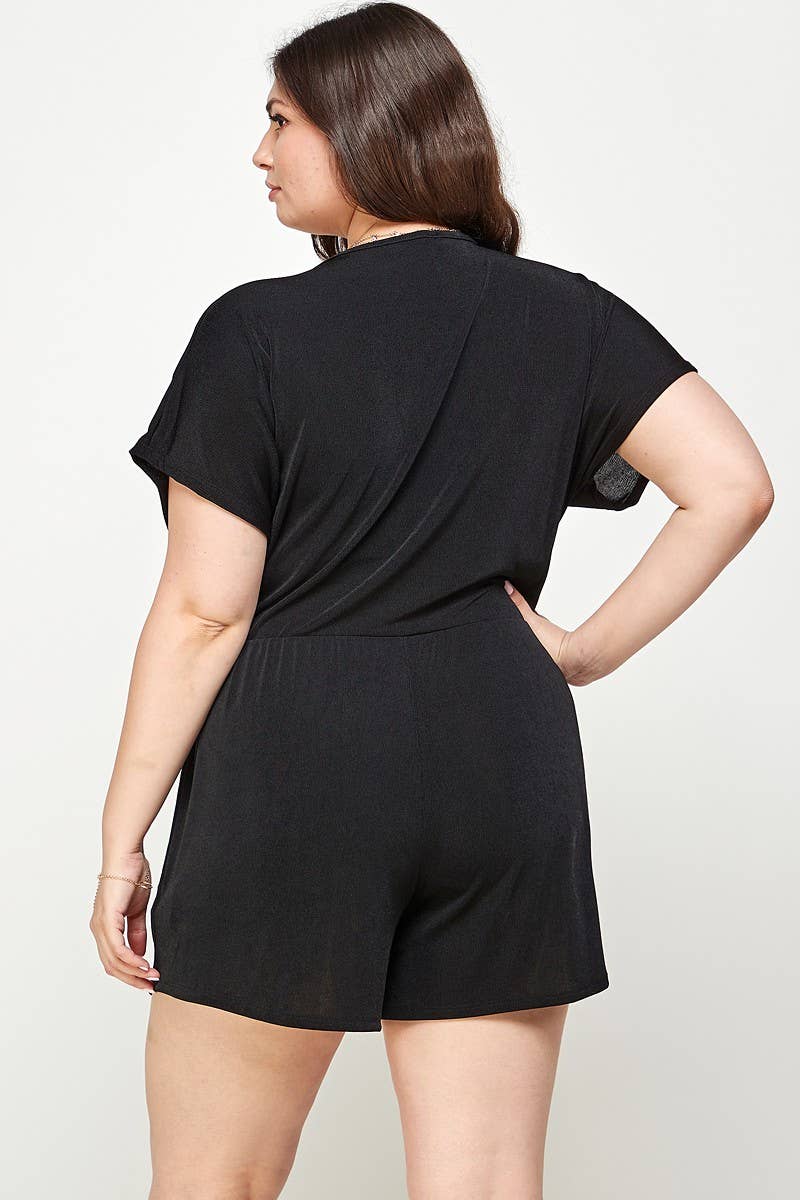Haute Fox Plus Size & Contemporary - Wholesale Romper - Women's - Plus Size Slinky Draped Romper - KY18100-RP9