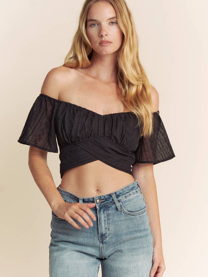 Hers & Mine - Wholesale Knit Top - Women's - EMBROIDERY VOILE SHORT SLEEVE CROSS TIE TOP10