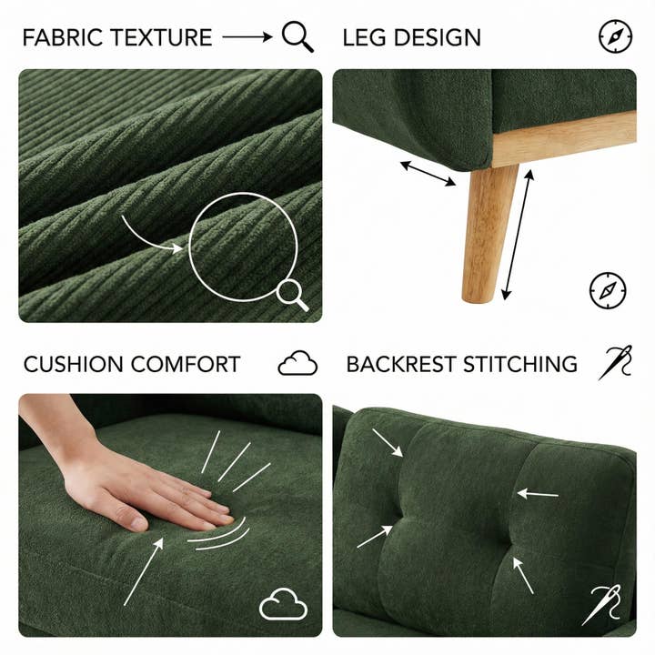 39F Inc. - Vente Canapés - Canapé d'appoint capitonné de 67,7 pouces de style mi-siècle avec pieds en bois4