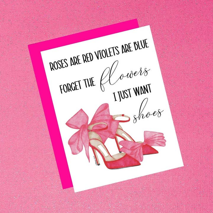Rozen zijn rood ik wil gewoon schoenen kaart - Grappige Valentijnsdag voor wholesale door Tiffany Ascensio Designs | Watercolor Greeting Cards