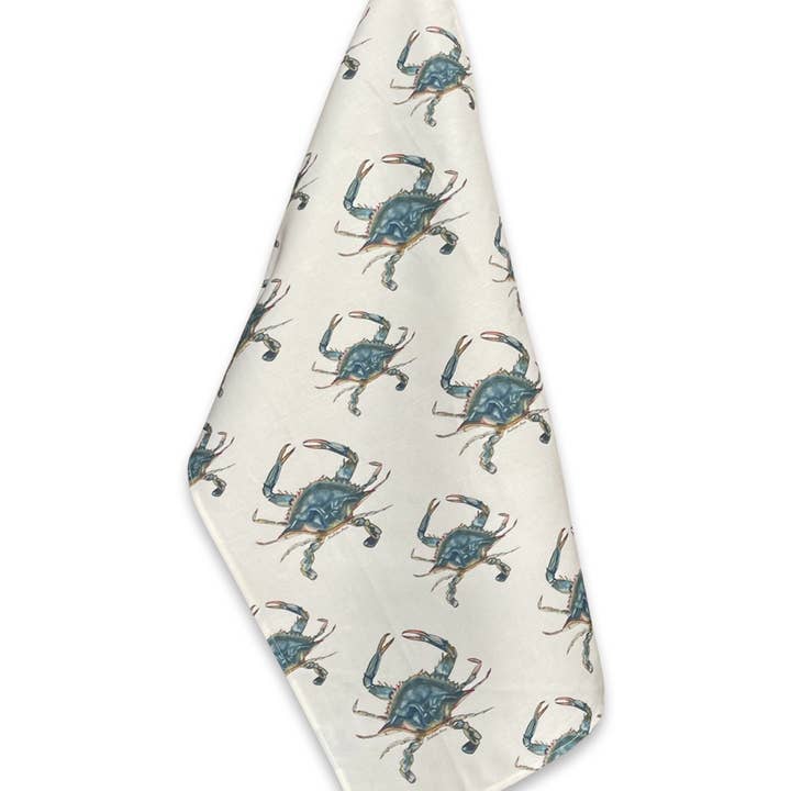 Kökshandduk - Krabba på vit linne bomull för wholesale av Goose and Willow