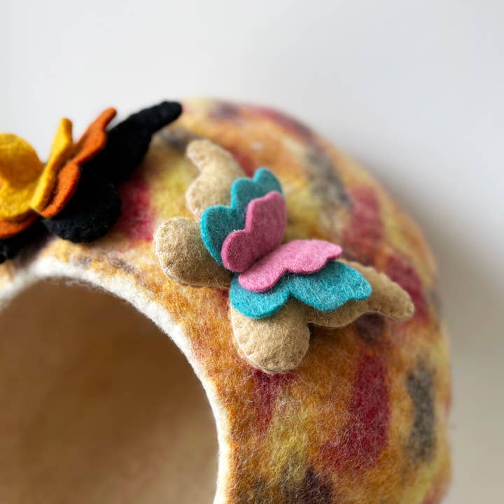 Everest Pet Supply & Gifts - Wholesale Pet Cave - Cat/Dog - Cat Cave Orange Butterfly, 100% Wool, Felted, Handmade3