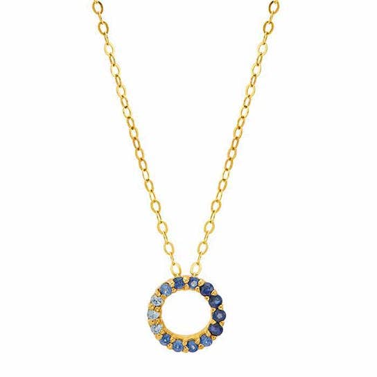10K Yellow Gold Ombre Sapphire-Set Open Circle Necklace for wholesale by Silber Jewelers