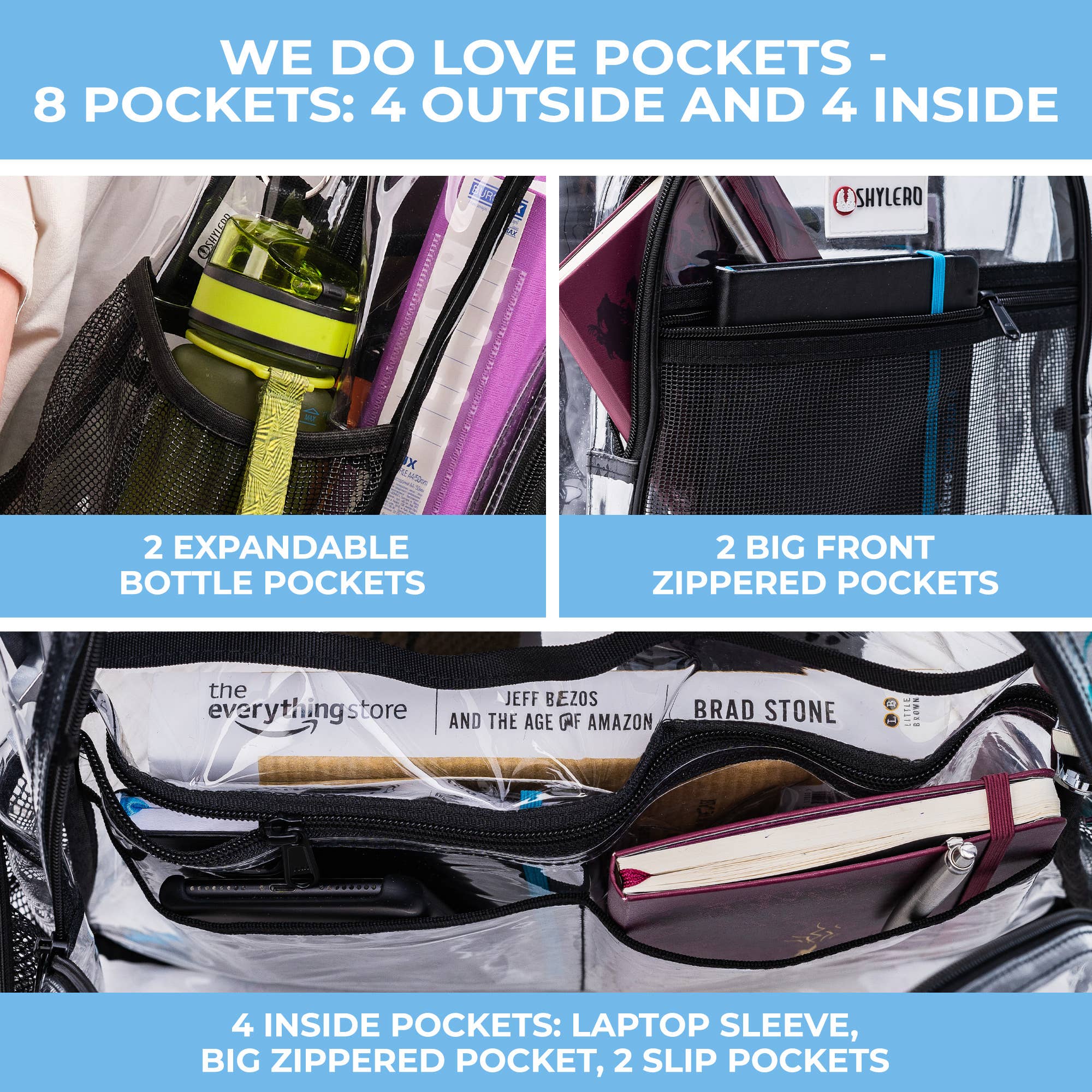 Rhinocéros noir Sac à dos transparent pour école XL | Fermeture éclair supérieure YKK® | Black Rhino en vente sur Faire7