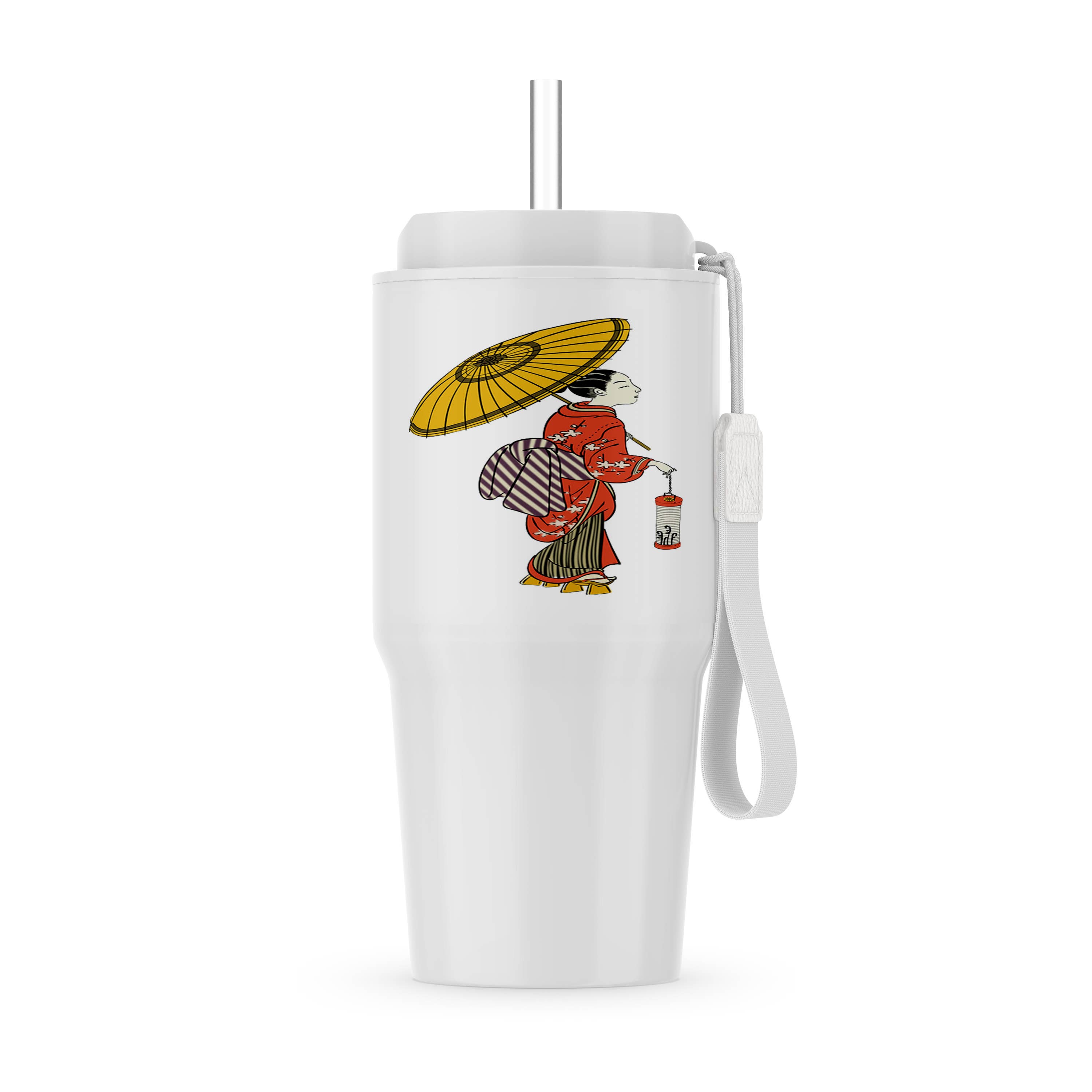 3dRose - Wholesale Insulated Mug/Tumbler - 3dRose, Print of Geisha Woman With Parasol And Lantern, Tumbler0