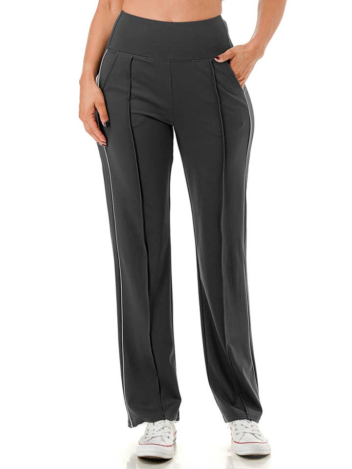 Color 5 - Wholesale Pants - Women's - Double strip side trim flare bottom active wear casual pant
