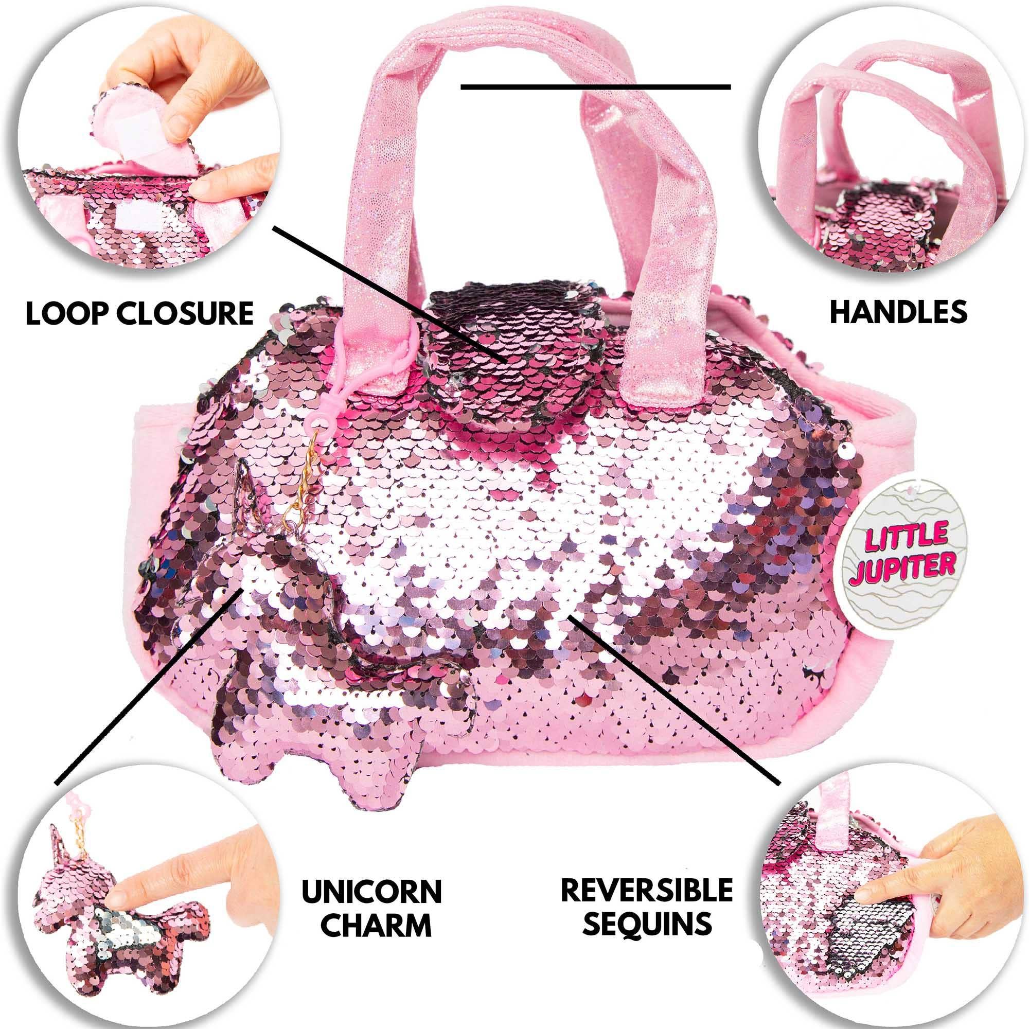 AYK Brand – Großhandel Kuschel-/Plüschtier – Kind & Baby – Little Jupiter Haustier-Plüsch-Set mit Tasche, rosa Einhorn2