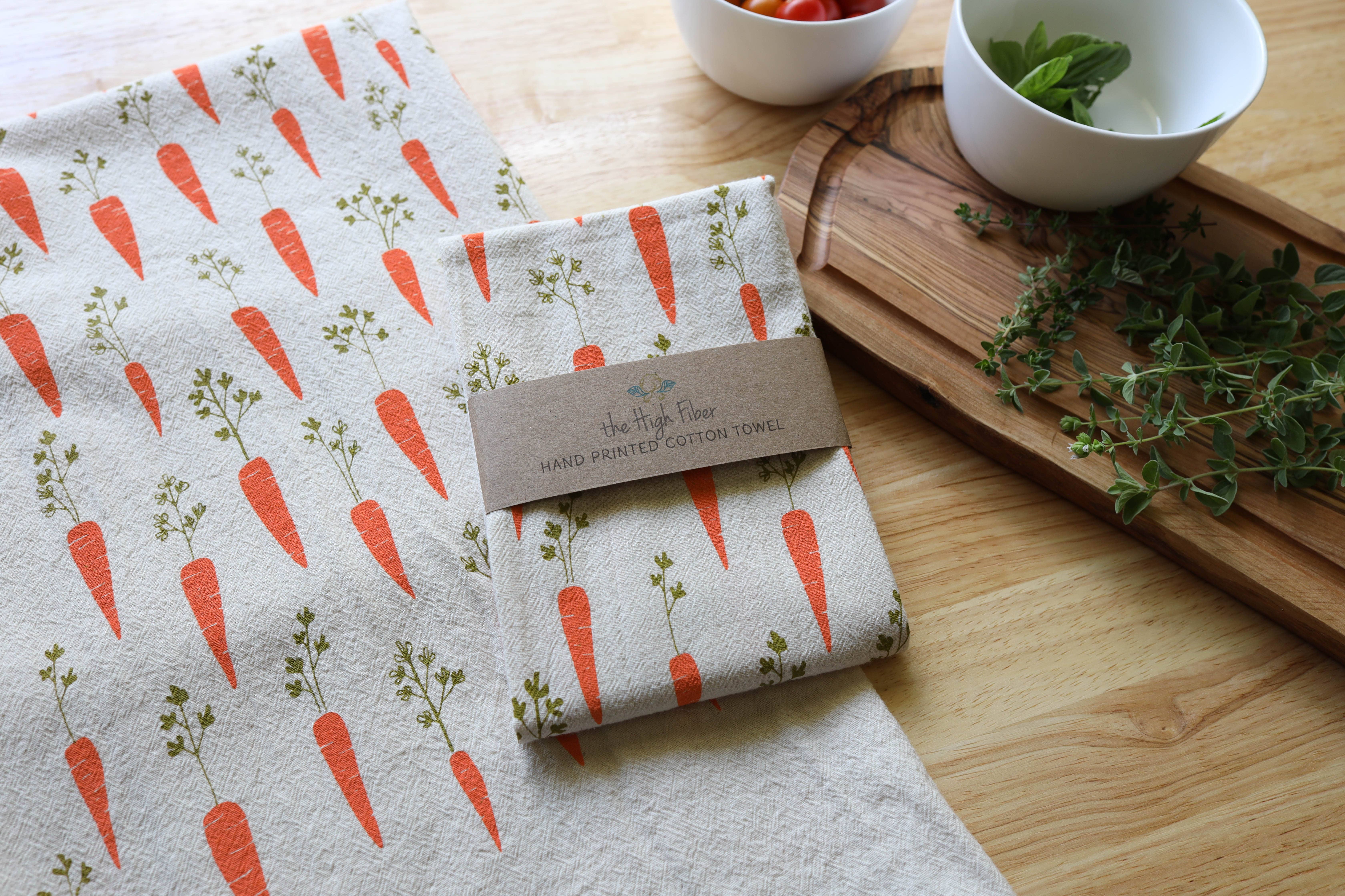 The High Fiber - Vente Torchons - Torchon de cuisine imprimé à la main motif carotte, torchon de jardin5