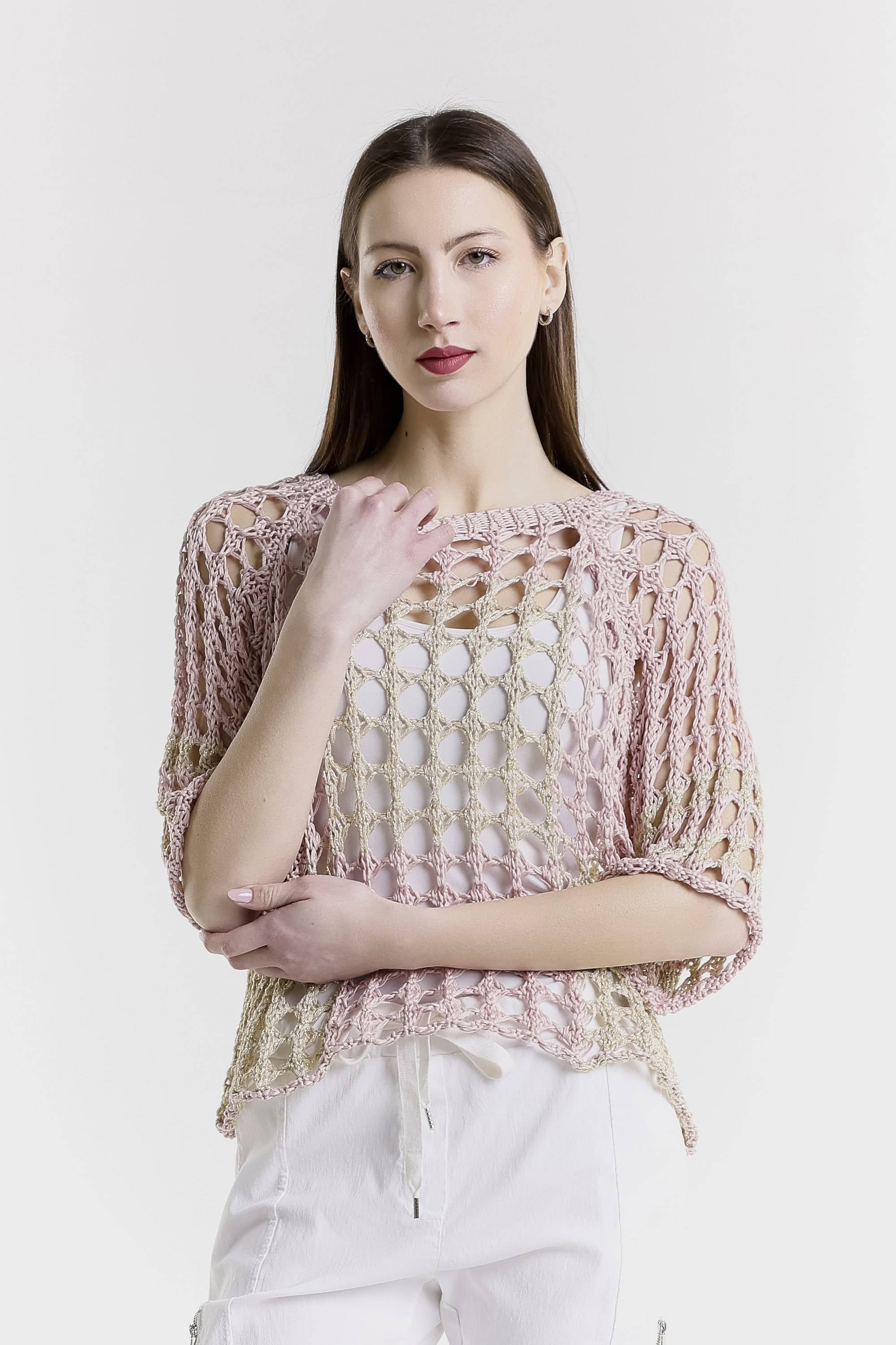 TINA Stephens Italy/Tees By Tina - Wholesale Knit Sweater - Women's - Sparkle Doris Ballet Slv 2 Tone Square Knit (BQ906P)18