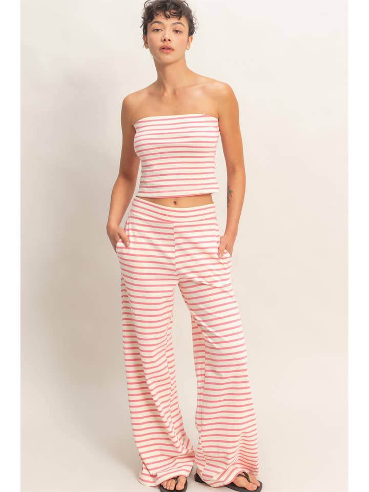 Gestreepte Jersey Tube Top En Broek Set voor wholesale door HYFVE