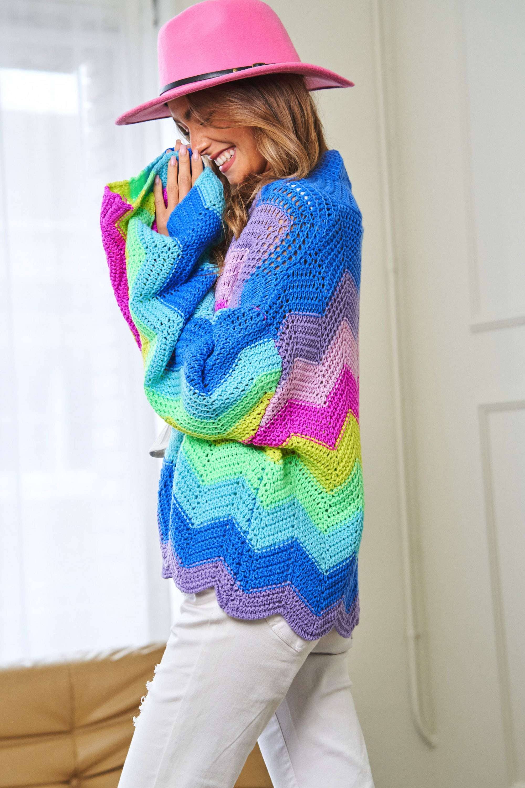 PLUS RAINBOW MULTI COLOR KNIT SWEATER CARDIGAN for wholesale on Faire12