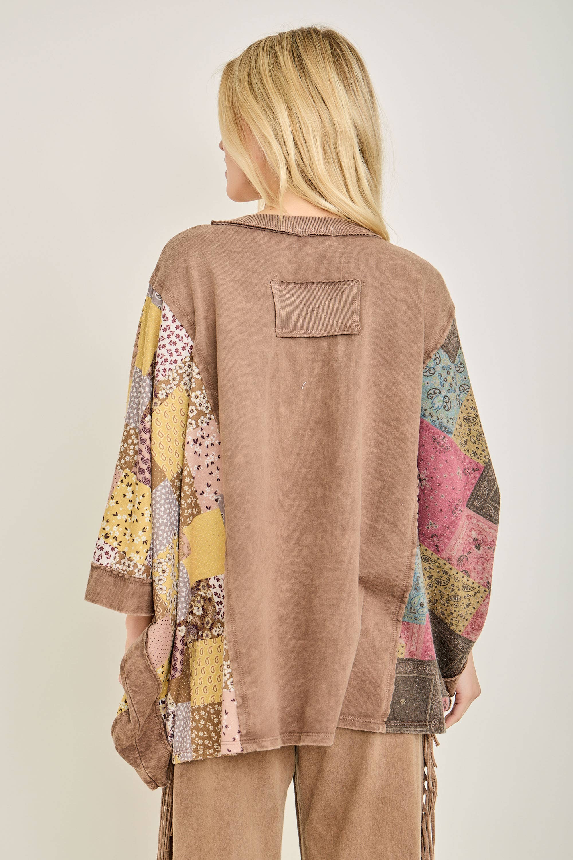 J.Her - Wholesale Poncho - Women's - Mineral Washed Boho Patch Poncho top HT6651 6