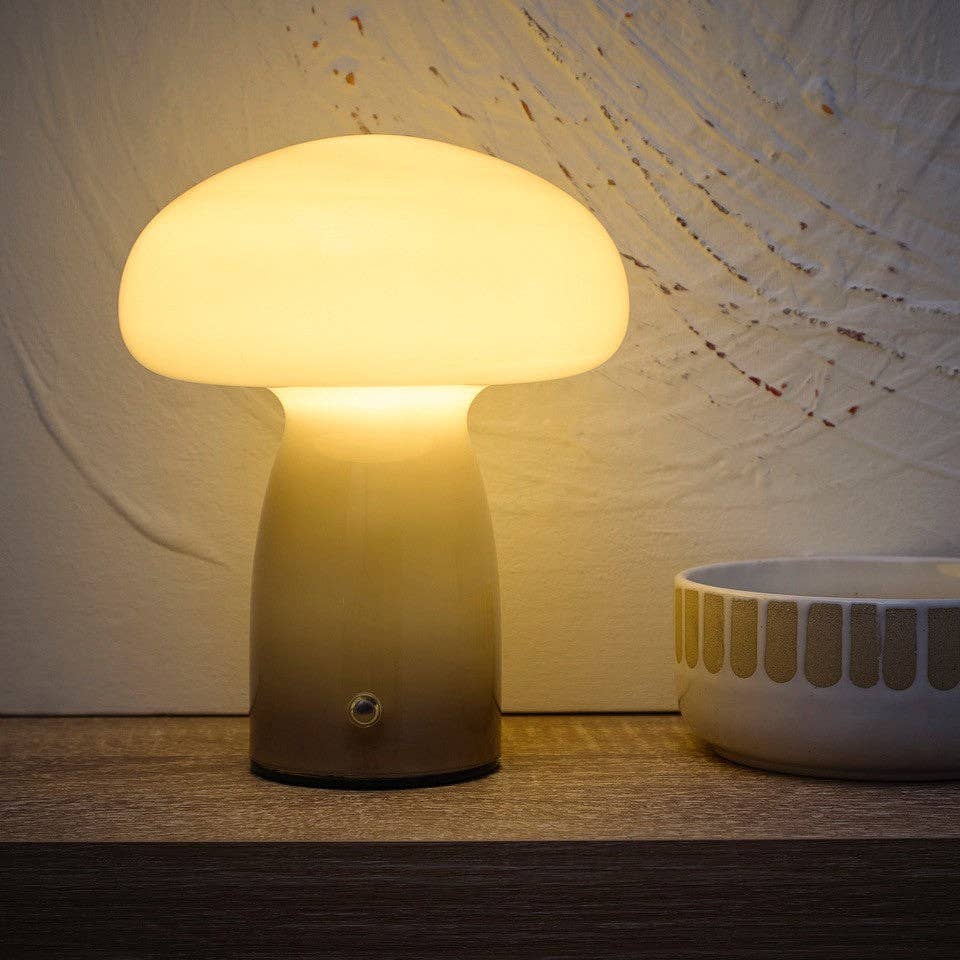 K LIVING – wholesale Accent/desk lamp – Mushroom Toadstool Glass Table Lamp in White, Duck egg Blue, Green, Lemon, Mocha and Brown - Rechargeable Lamps11