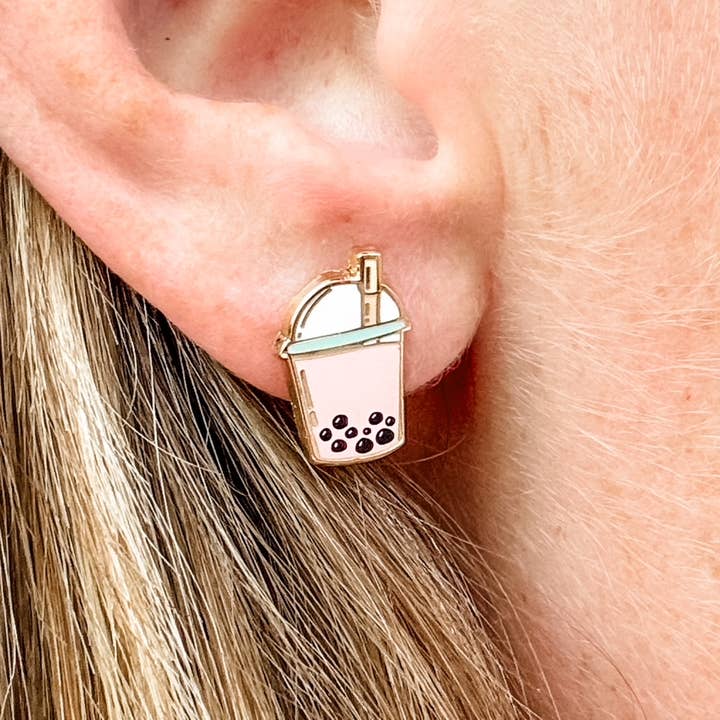 Boba Earrings - 22k Gold Plated Studs - Bubble Tea, Gift for wholesale by Moonlight Makers
