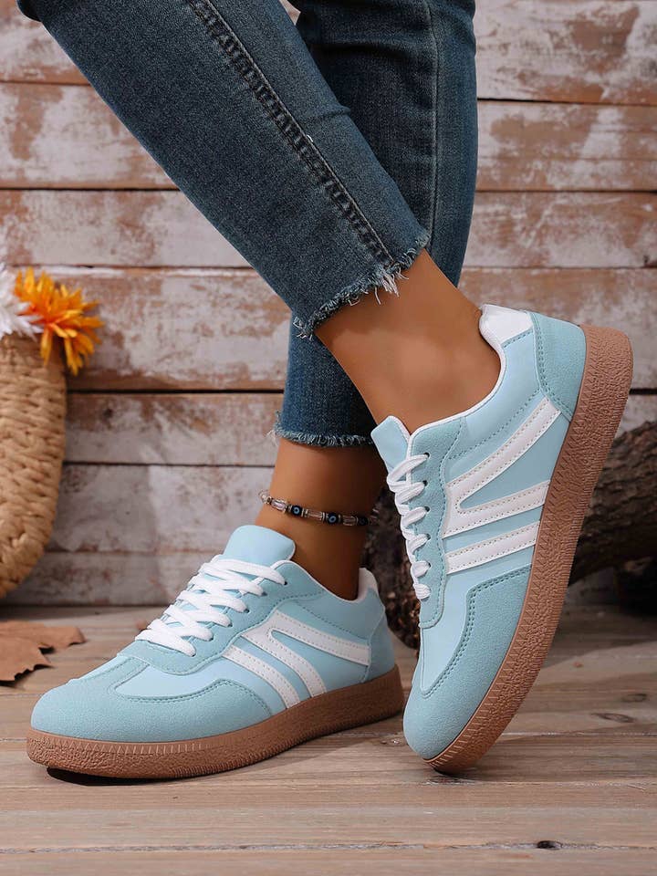 LAS Faux Suede Color Block Patchwork Lace-up Shoes (37-42) for wholesale by LA Society