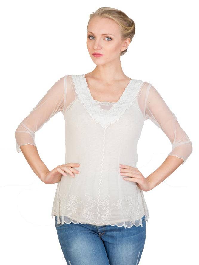 Camiseta Nataya CT-407 Nataya Vintage de encaje color marfil para venta al por mayor de Nataya