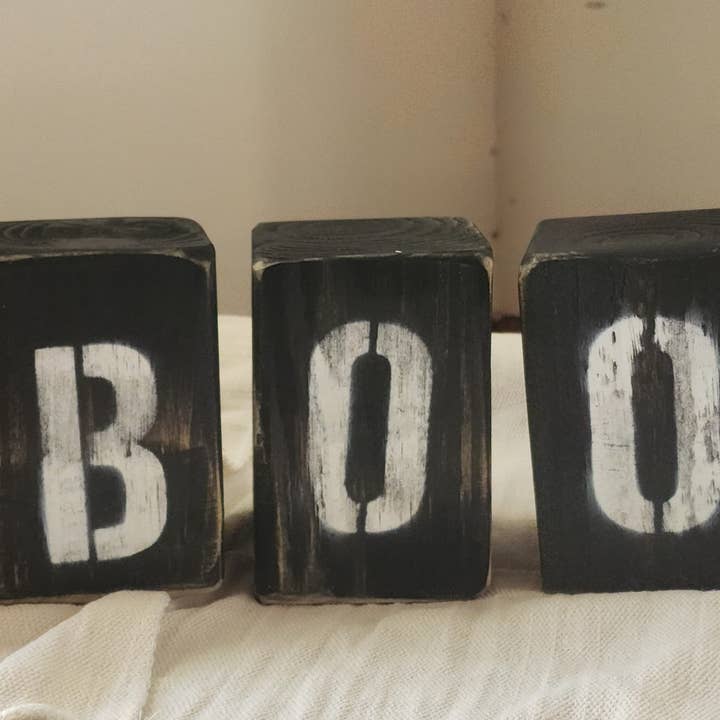 Halloween Boo Blocks for wholesale by Fiddler's Green Wood Working