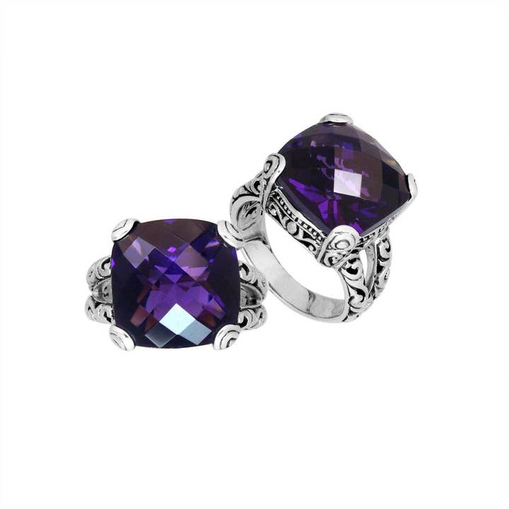 AR-6161-AM Handcrafted 925 Sterling Silver Ring with Amethyst Quartz – Bali Design for wholesale by Bali Designs