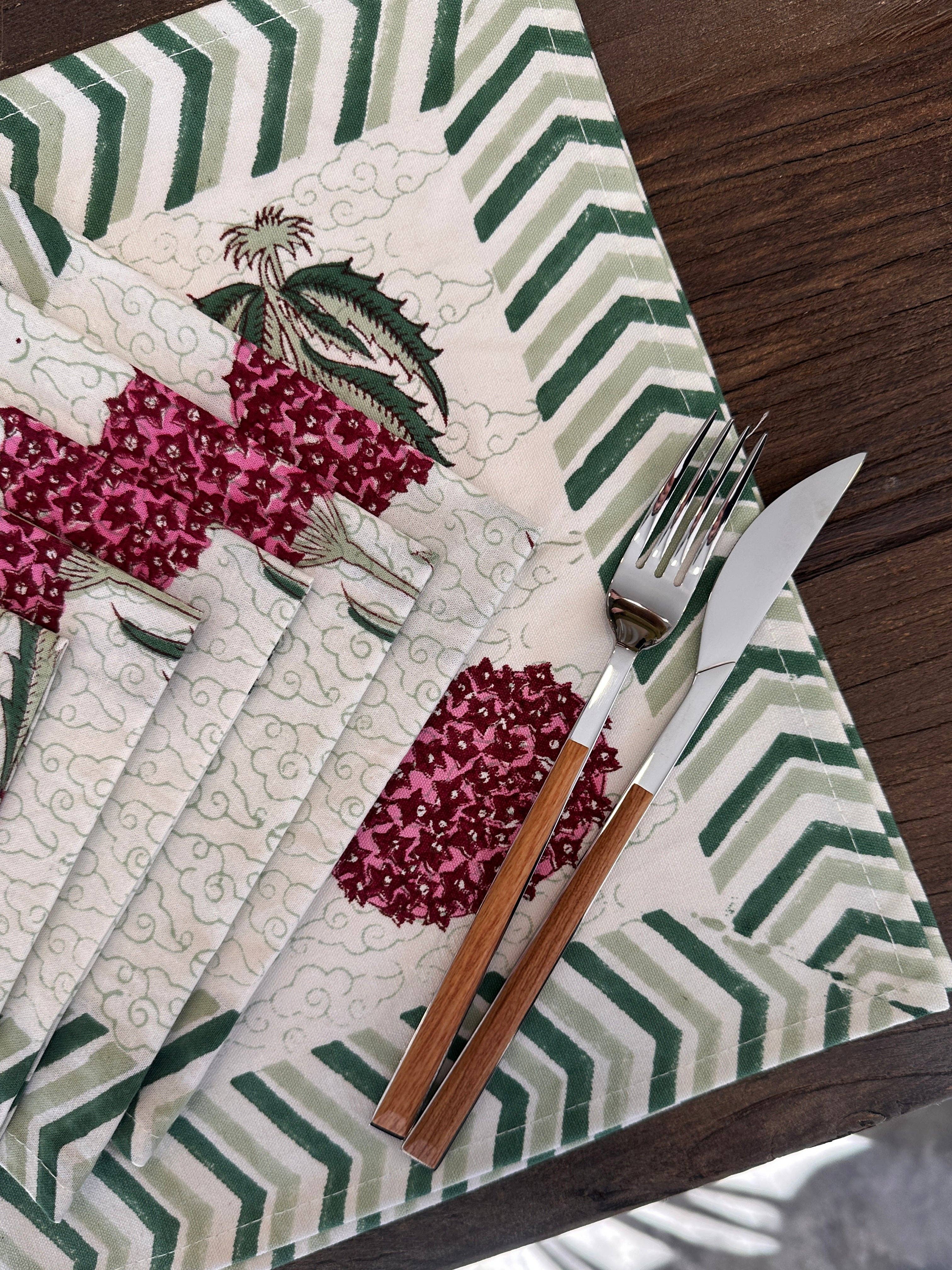 Kapda Casa – wholesale Tablecloth – Flor Hortensia: Manteles Individuales | 6 Servilletas | Juego de Comedor |50x30cm2