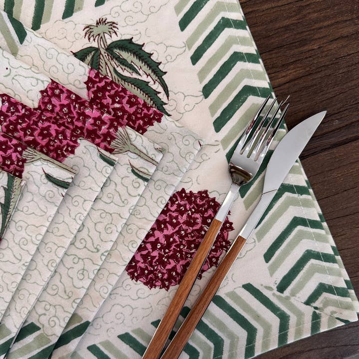 Kapda Casa - Wholesale Tablecloth - Flor Hortensia: Manteles Individuales | 6 Servilletas | Juego de Comedor |50x30cm2