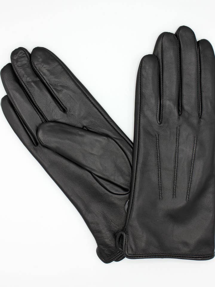 Women's Fleece Lined Leather Gloves - Black for wholesale by Hologramme Paris