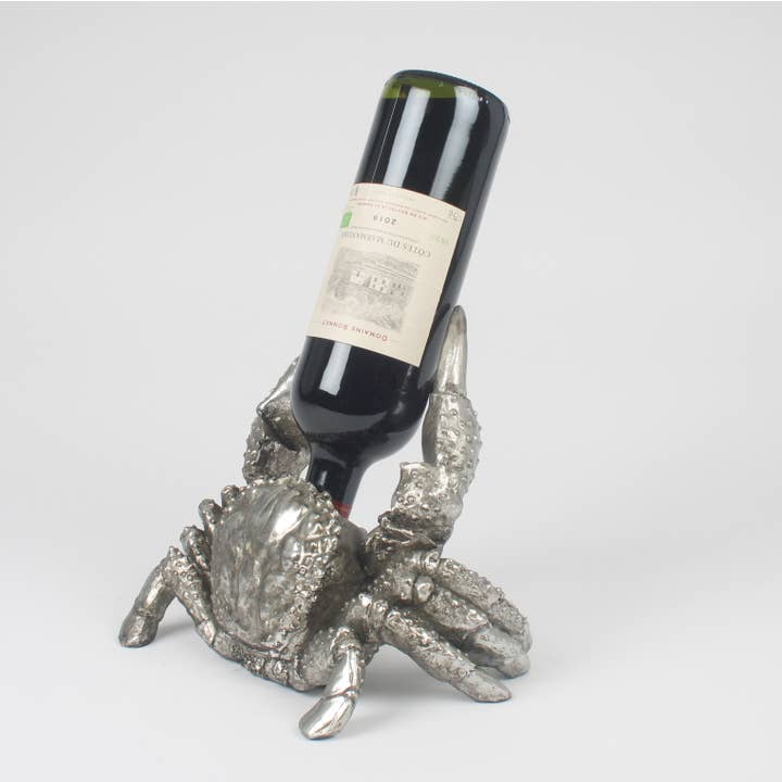 Silver Crab Wine Bottle Holder – Coastal Nautical Decor for wholesale by Originals International Ltd